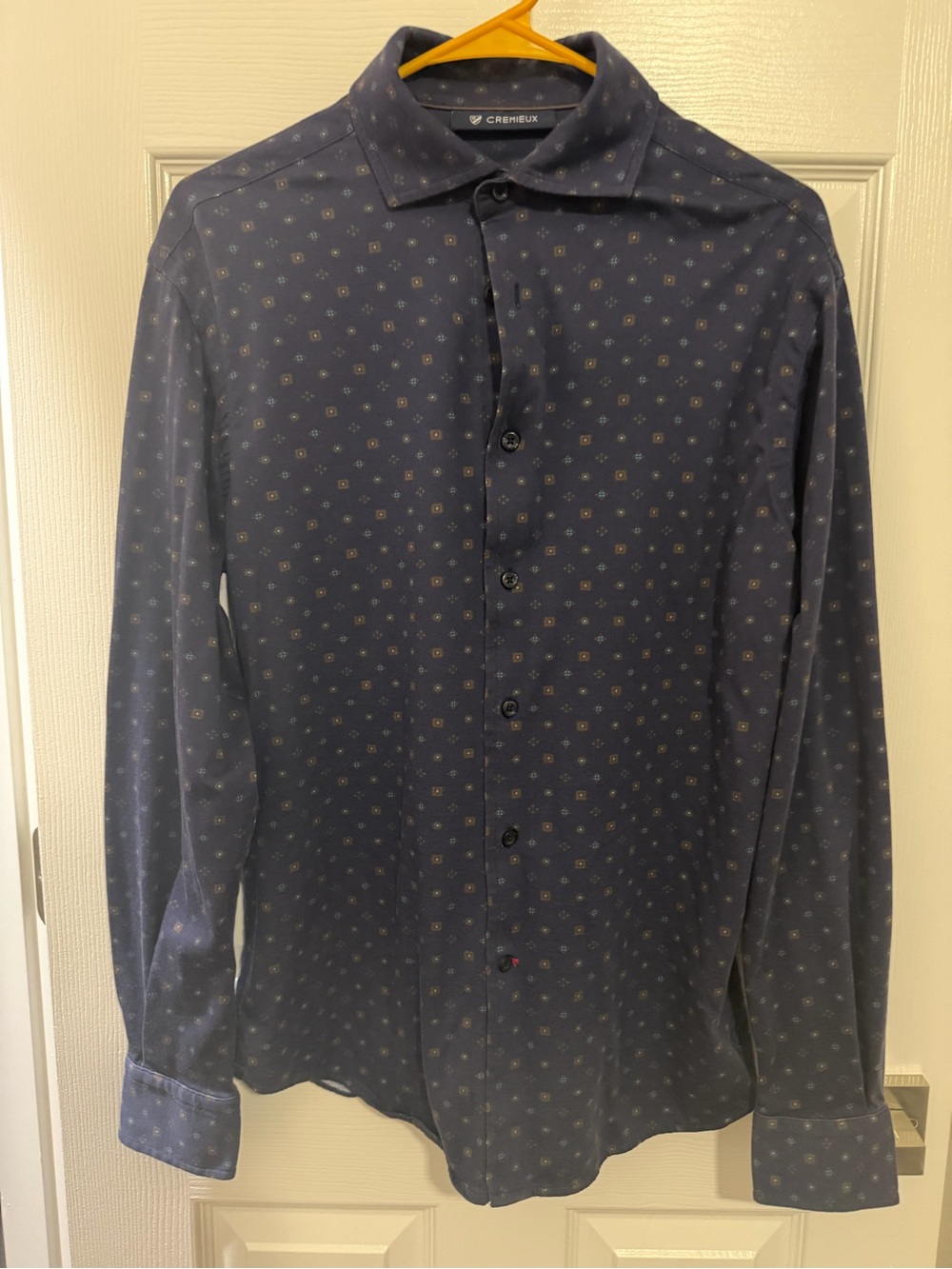 Cremieux Men’s Medium Navy Blue Geometric Print Long Sleeve Button Down Shirt